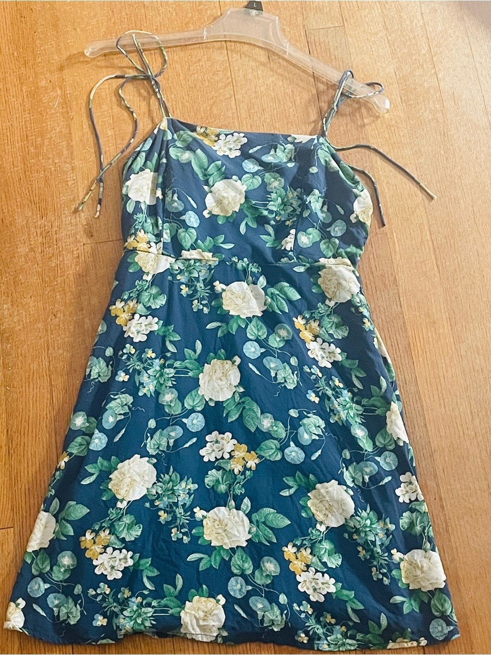 Blue flower dress.